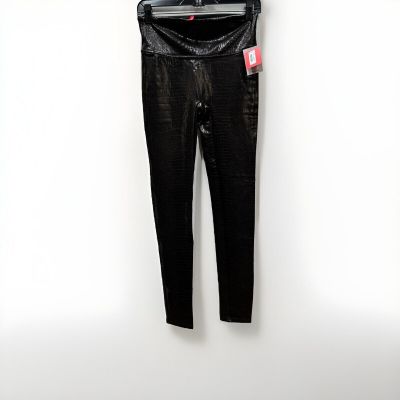 SPANX Black Faux Leather Shiny LEGGINGS Pants Size Medium M Women's Croc